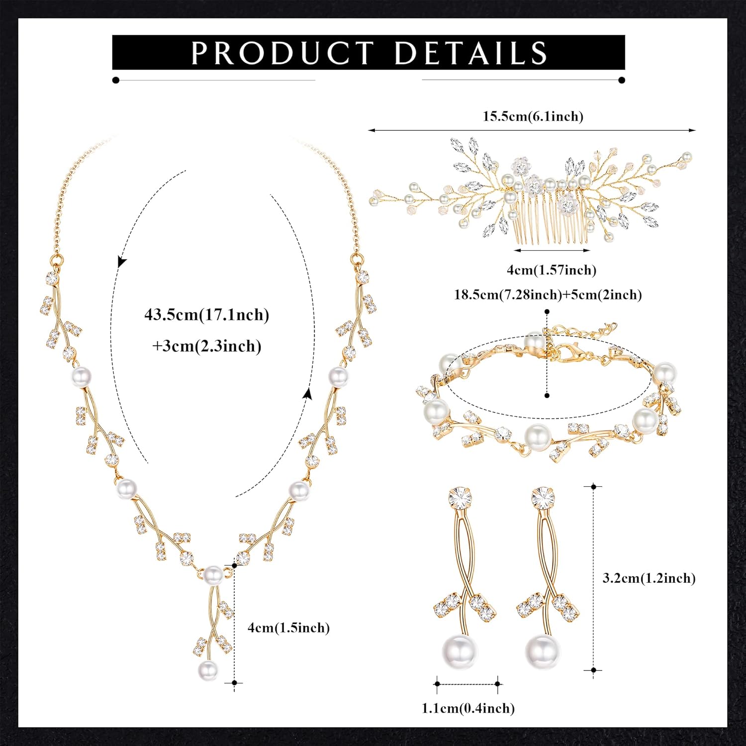 YADOCA Pearl Prom Jewelry Set For Women Pearl Rhinestone Drop Necklace Earring Bracelet Hair Pins Prom Bride Bridesmaid Wedding Bridal Jewelry Accessories Silver Gold Rose Gold