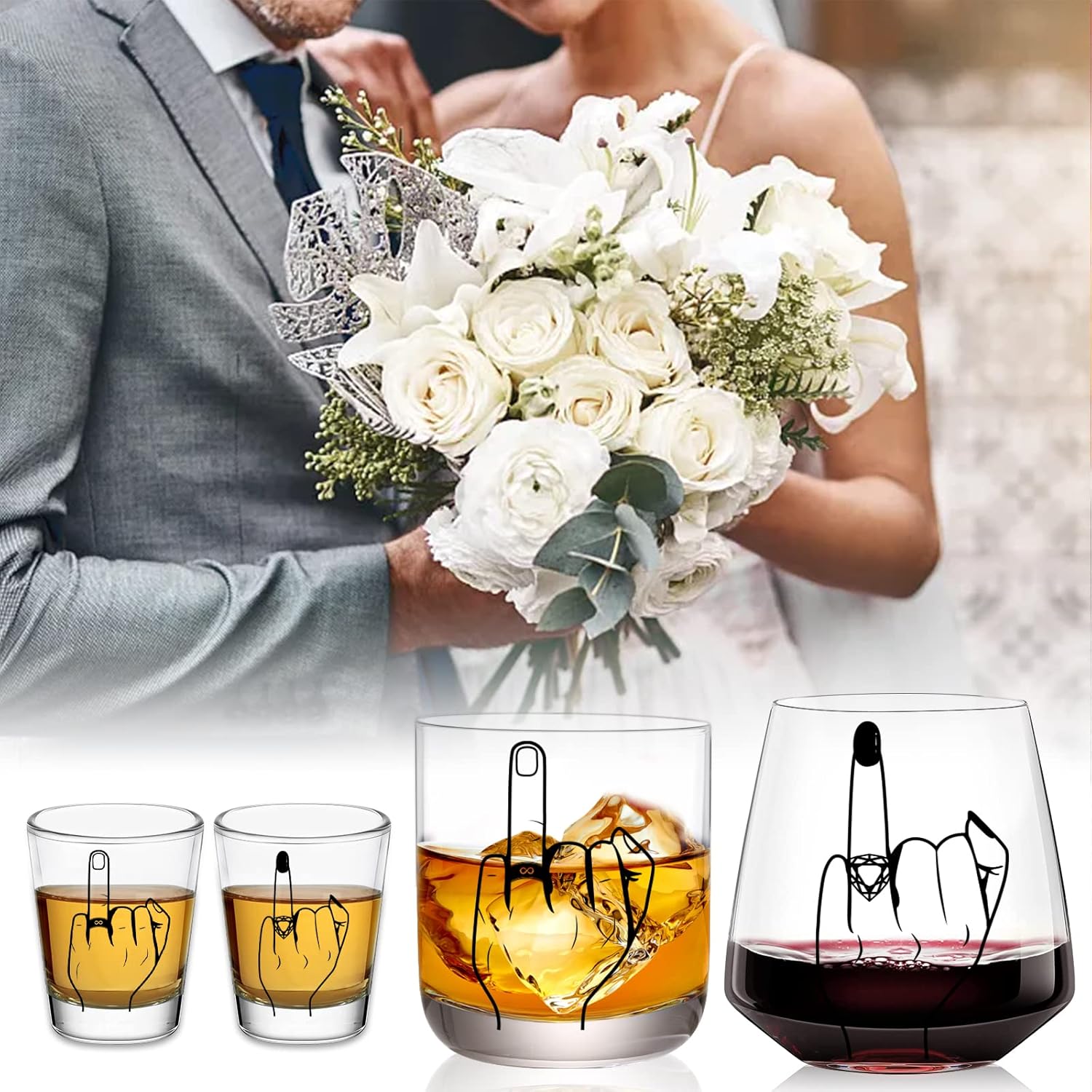 Wedding Gift for Couples – Unique Engagement Gifts for Couples,Unique Bridal Shower Gifts,Bride and Groom Shot Glasses,Wine&Whiskey Glass for Mr and Mrs,Newlywed,Christmas,His and Hers Gift
