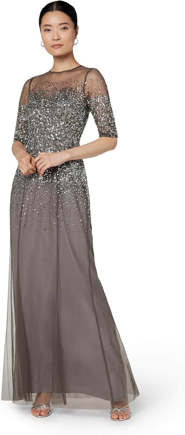 Adrianna Papell Women's Beaded Illusion Gown