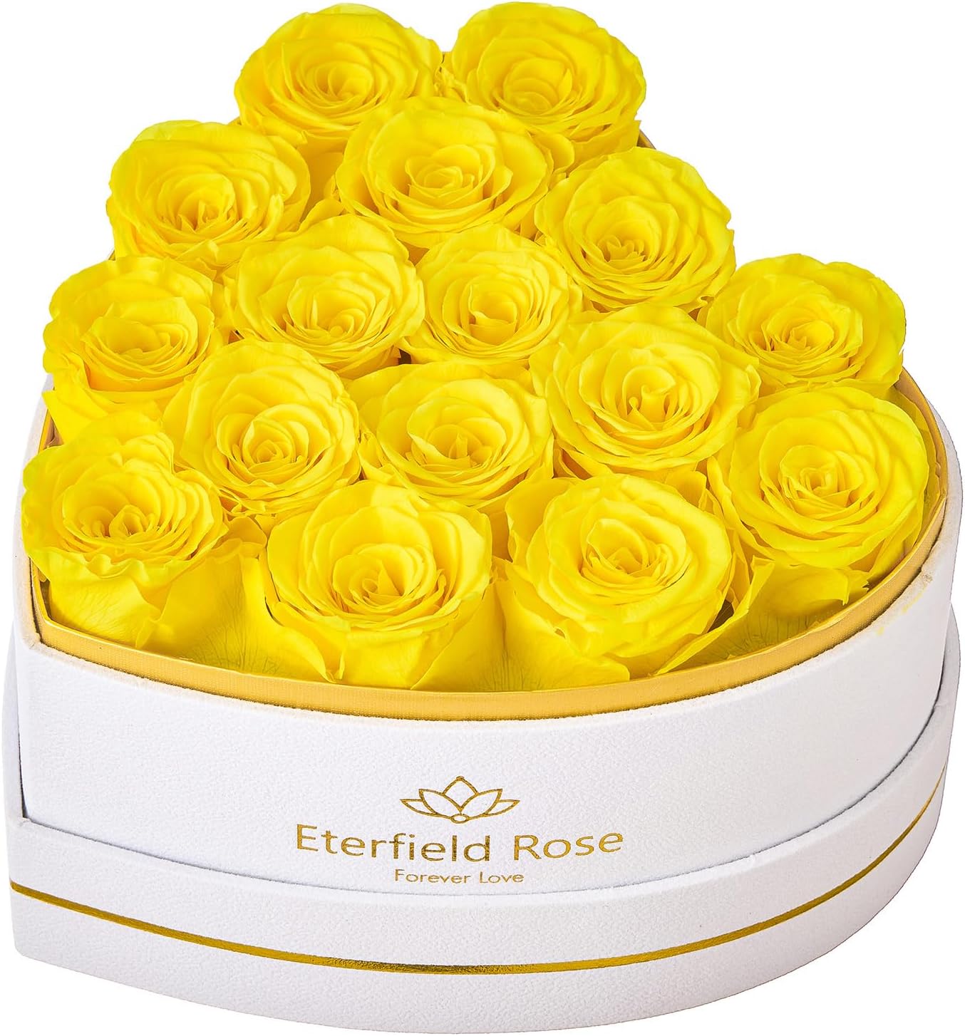 Eterfield Forever Flowers in Heart Shape Box, Preserved Roses That Last a Year Preserved Flowers Birthday Gifts for Her Mom Women Wife Anniversary Valentine's Day Mother's Day (16 Roses, Yellow)