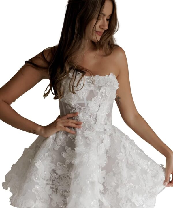 Short Wedding Dresses for Bride Lace Long Sleeve Tulle Embroidery V Neck Corset Mini Bridal Gowns