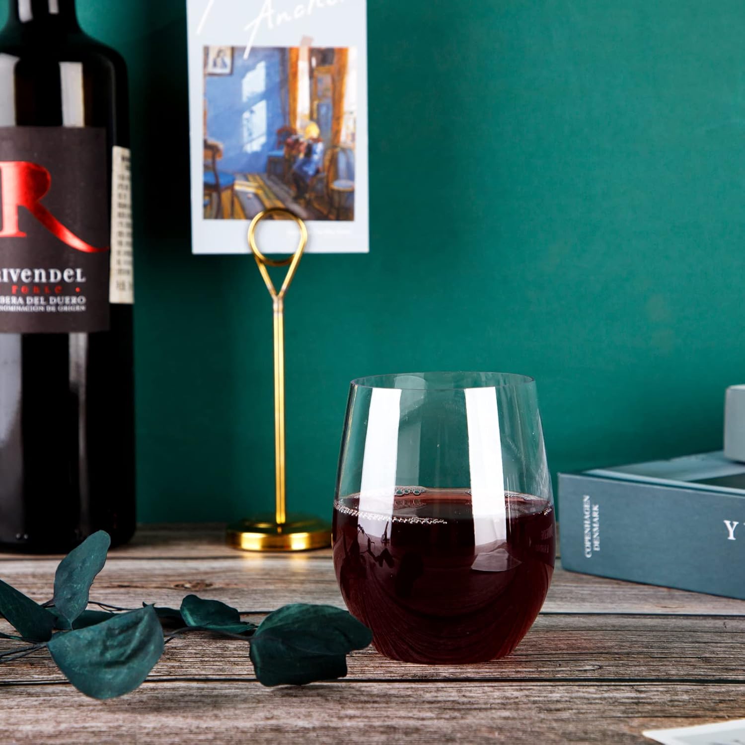 SUT Clear Disposable Wine Glasses Stemless, 12oz Unbreakable Cups 32 Pack, Shatterproof, Recyclable, Heavy Duty Plastic Wine Glasses for Parties Disposable