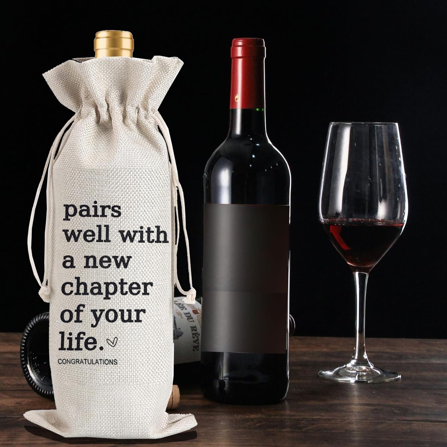 Julont 1Pcs New Chapter Wine Bag New Beginning New Business Owner Gifts Wine Bag, Pairs Well With a New Chapter of Your Life with 1Pcs Kraft Blessing Cards and natural jute rope