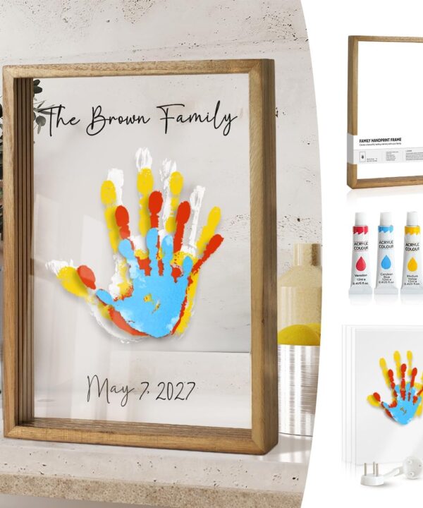 Kaciola Family Handprint Kit, DIY Newborn Keepsake Frame, Baby Hand and Footprint Kit, Unique New Baby Gift for Mothers Day Crafts Anniversary (Brown)