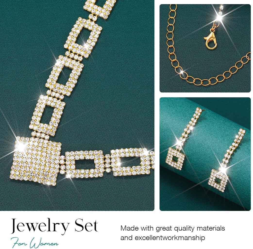 Unicra Crystal Bridal Wedding Jewelry Set Silver Rhinestone Necklace Earrings Bracelet Sets Formal Costume Jewelry for Women and Brides