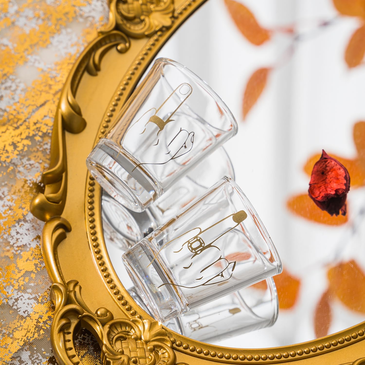 Bride and Groom Glasses 2 Pieces Ring Finger Wedding Funny Bride Wine Glass 2 oz Mr and Mrs Engagement Gifts Stemless for Newlyweds Couples(Classic,1.93 Inch)