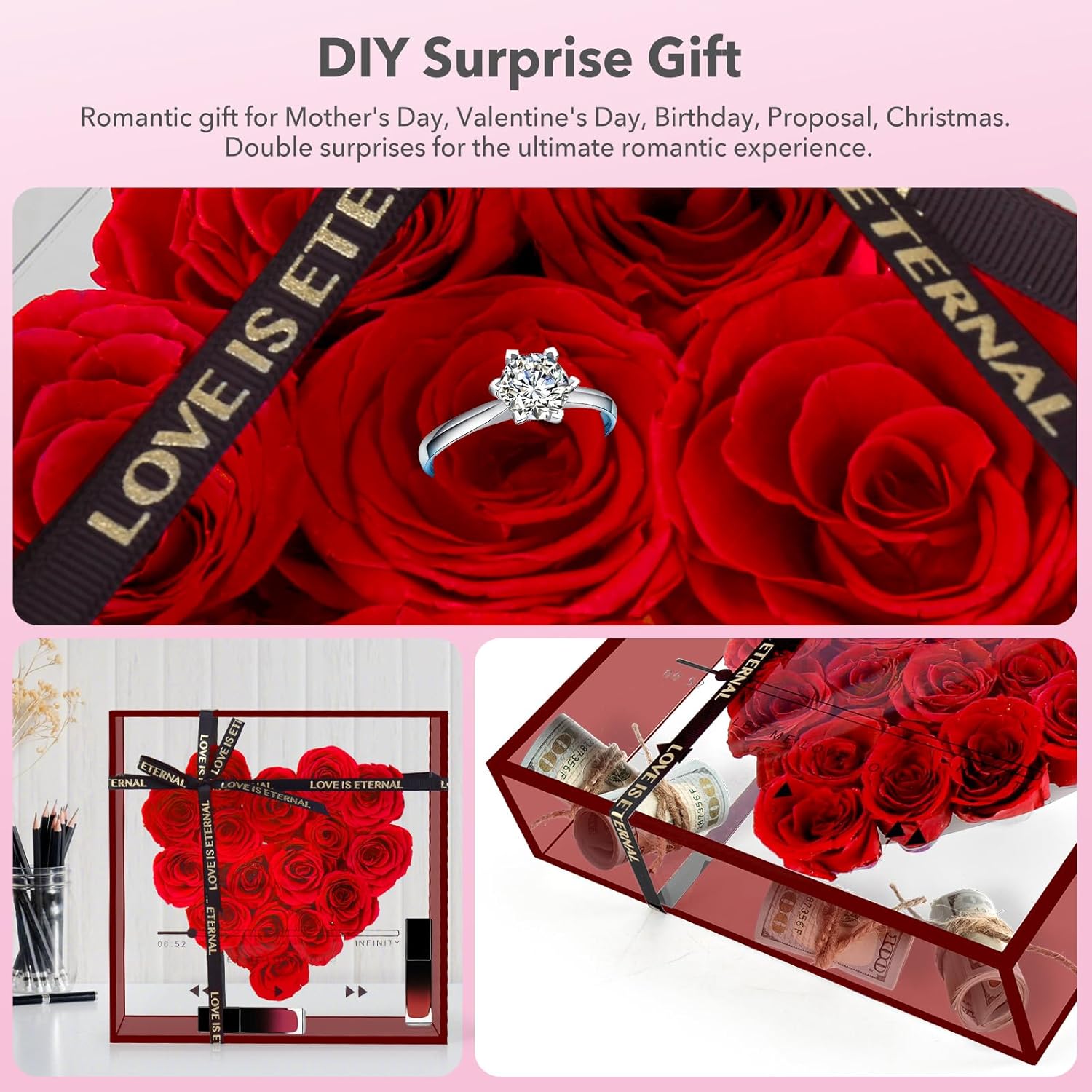 Preserved Roses for Women, Forever Flowers, Red Real Roses, Eternal Flowers Gift, Mothers Day, Valentines Day for Mom Girlfriend Wife Grandmother (Red)