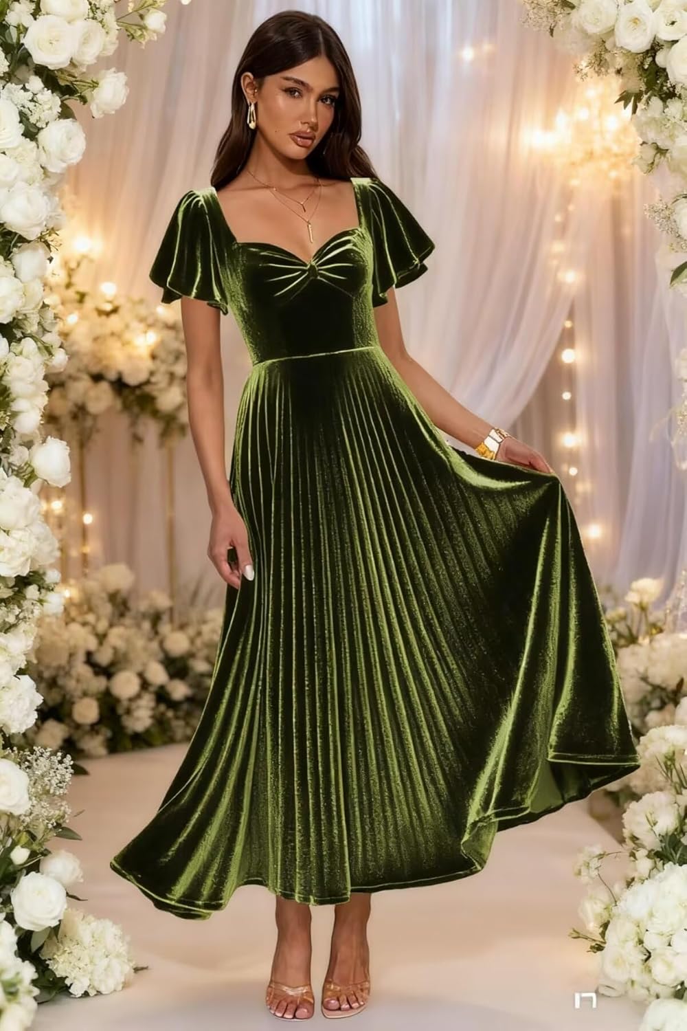 Flutter Sleeve Velvet Bridesmaid Dresses 2025 Pleated A Line Long Formal Evening Party Gowns