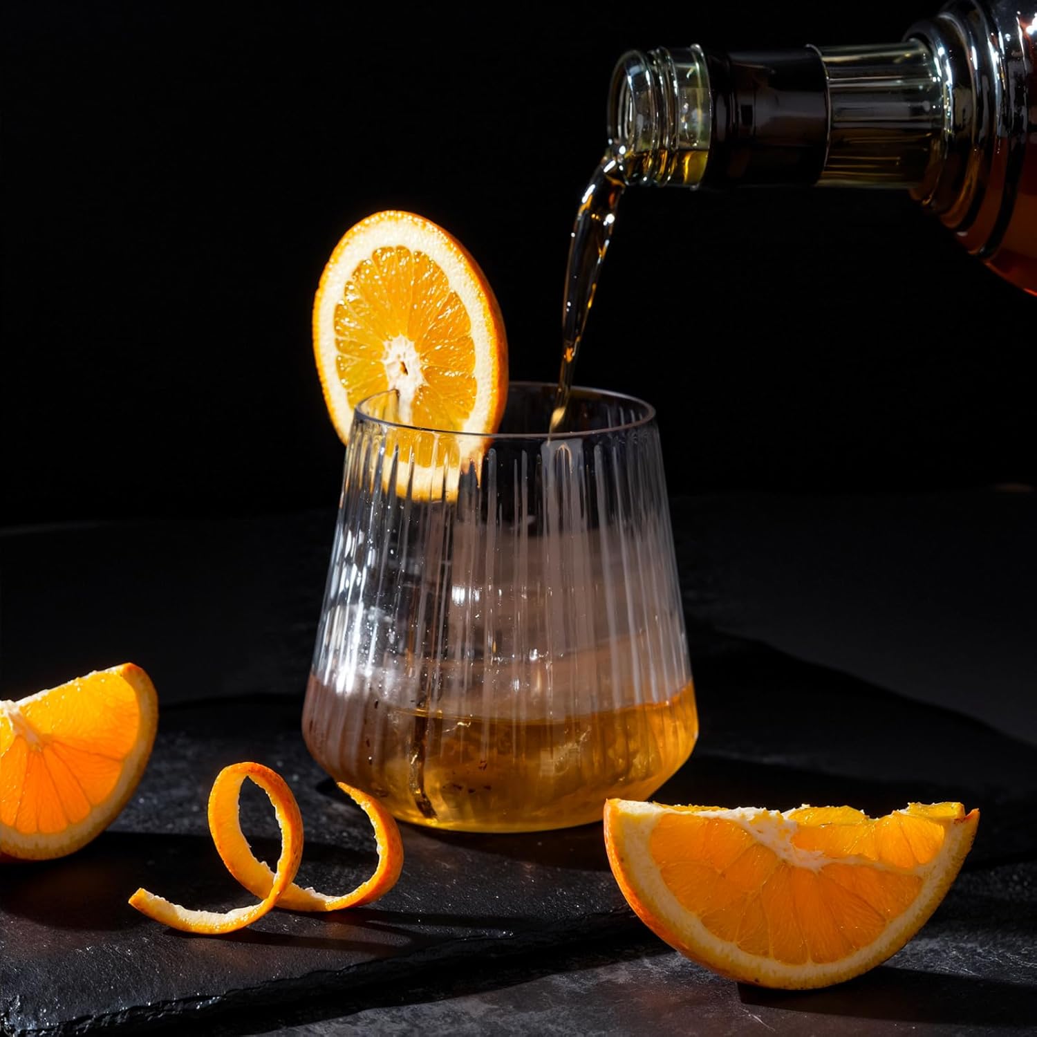 Ciaell 30 Pack Plastic Ribbed Wine Glasses – 14 OZ Thicker Origami Stemless Disposable Wine Champagne Whiskey Unbreakable Clear Cocktail Glass, Reusable Wine Cups for Home Party Wedding Bar