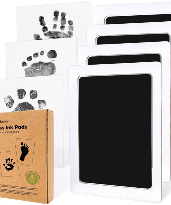 4-Pack Inkless Baby Hand and Footprint Kit - Mess Free Ink Pad for Newborn Keepsake, Dog Nose & Paw Print Kit, Clean Touch Ink Pad for Baby Hand & Footprints, Ideal New Mom Gifts (Jet Black, L)