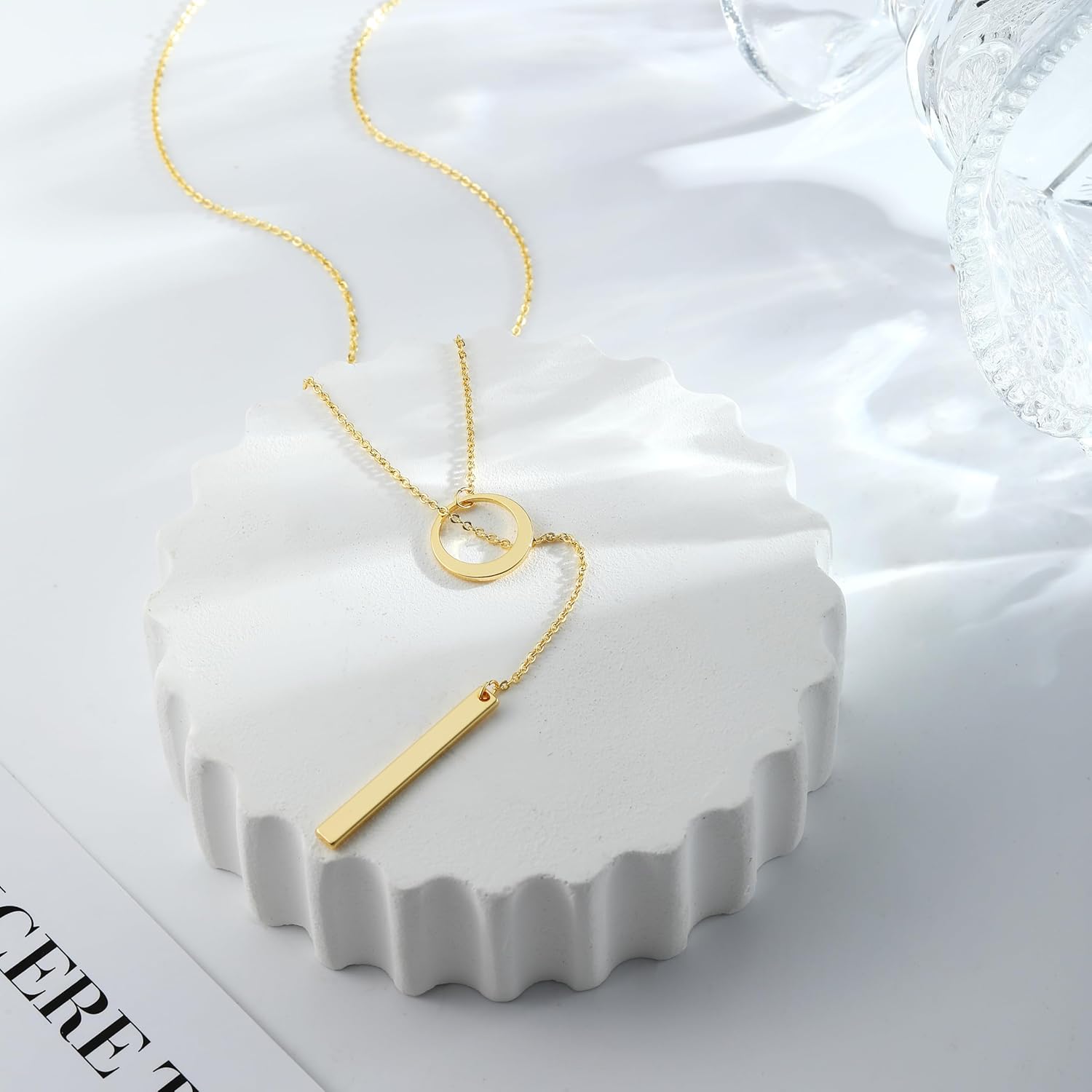 Long Gold Necklace for Women Trendy, Dainty Layered Lariat Necklace 14k Gold Plated Silver Y Shaped Beaded Chain Non Tarnish Drop Necklaces Simple Adjustable Jewelry Gift