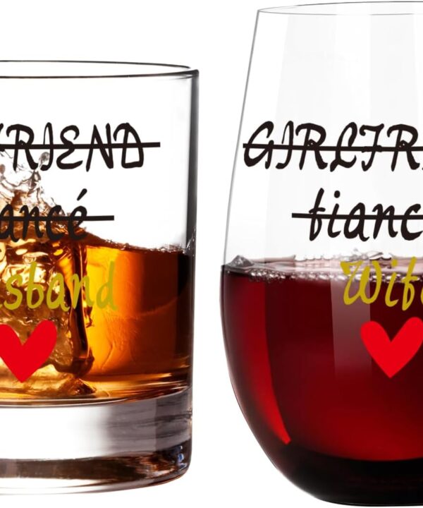 Husband Wife Gift Wine Glass Set Engagement Gifts for Couples Engagement Party Decorations Gifts for Newly Engaged Couples