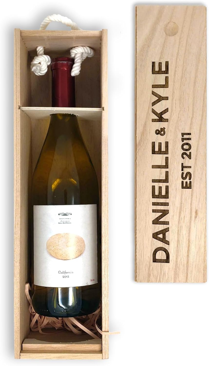 City North Customizable Wooden Wine Box, Wedding Gift Name & Name, Est 2024 Ideal Gift for Friends - Wine Accessories for Wine Lovers