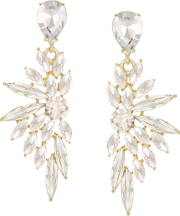 SWEETV Rhinestone Dangle Earrings for Women, Crystal Statement Drop Earrings,Chandelier Wedding Bridal Earrings for Brides, Prom Formal Party