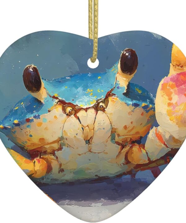 Ceramic Hanging Decoration Heart-Shaped with Double-Sided Thumbs Up Crab Print for Holiday Decorations