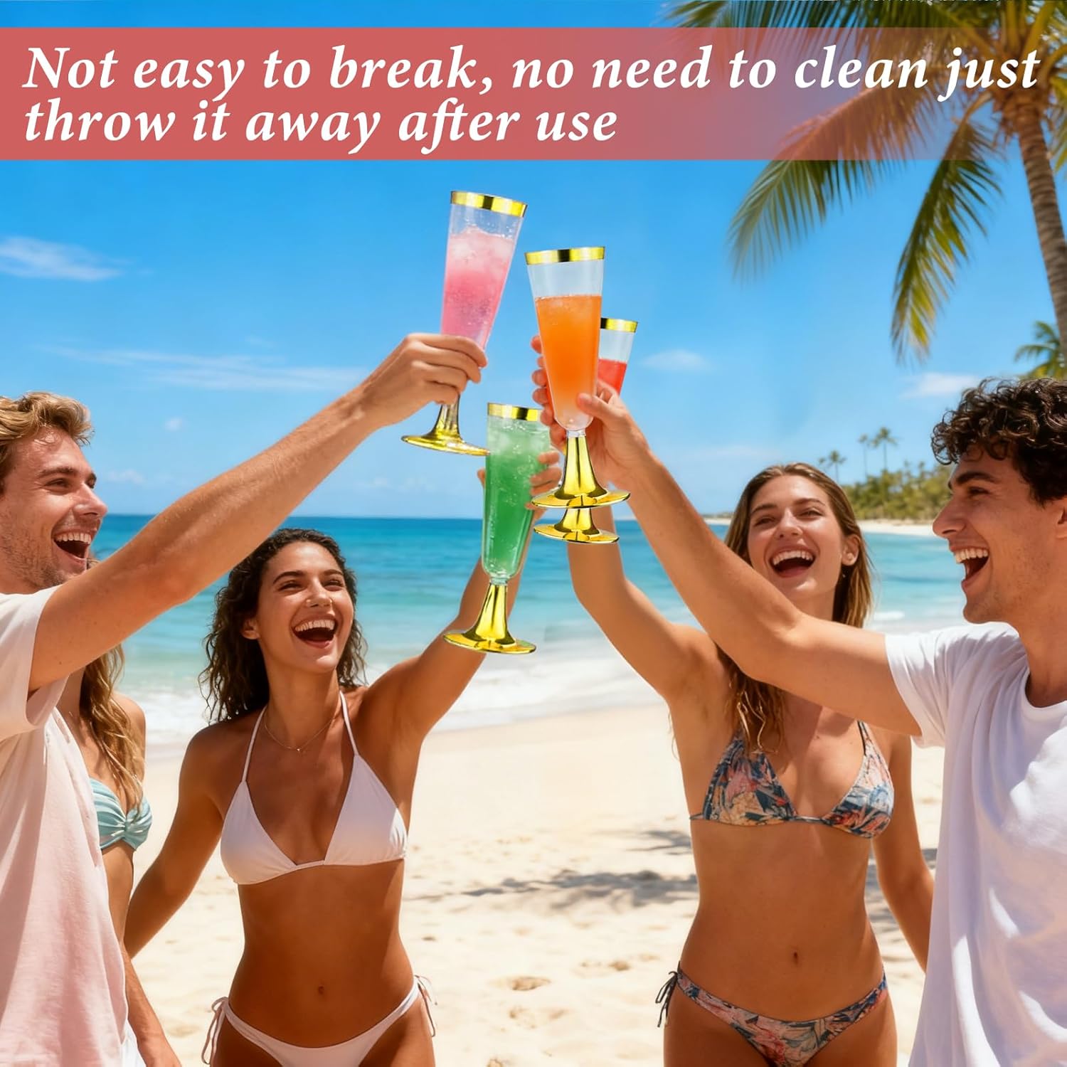 100 Pack Plastic Champagne Flutes with Gold Rim Gold Bottom, 5.5 Oz Clear Disposable Plastic Champagne Glasses, Wine Glasses Cups for Wedding Celebration Party Wine Tasting New Years Eve Supplies