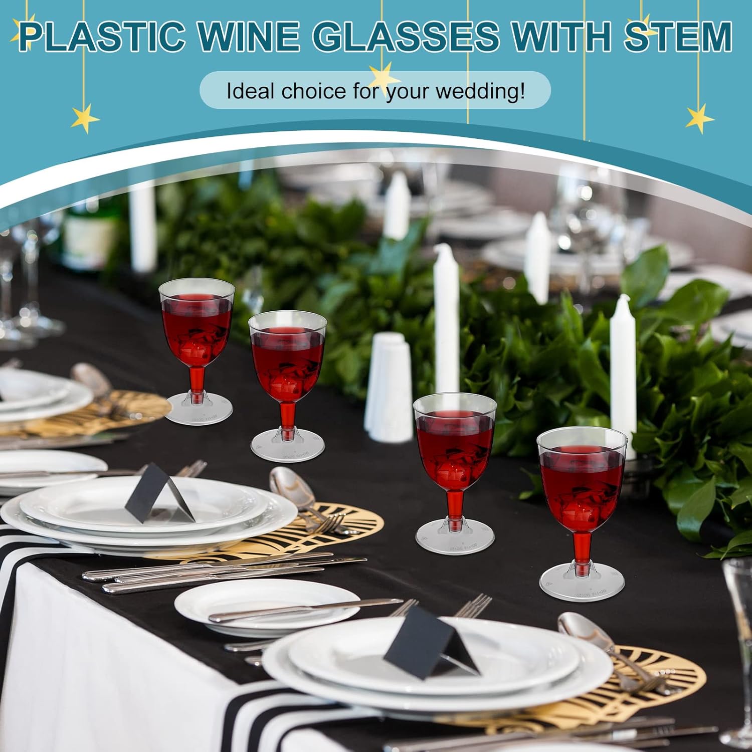 48 Pcs Disposable Plastic Wine Glasses 5 oz Party Wine Cups Hard Plastic Drinking Glasses with Stem Stackable Stemmed Goblets for Champagne Dessert Wedding Home Toasting(Clear)