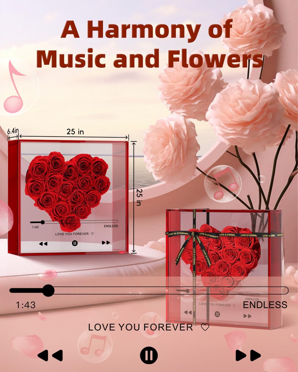 Preserved Roses for Mothers Day, Handmade Forever Flowers Box for Mom, Unique Flower Gifts for Girlfriend Wife, Wedding Anniversary Presents for Her, Birthday Gifts for Mom Grandma (Red)