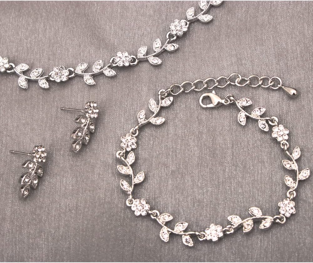 Austrian Crystal Rhinestone Choker Necklace Dangle Earring Link Bracelet Jewelry Set for Brides Bridesmaid Prom Costume Accessories for Women