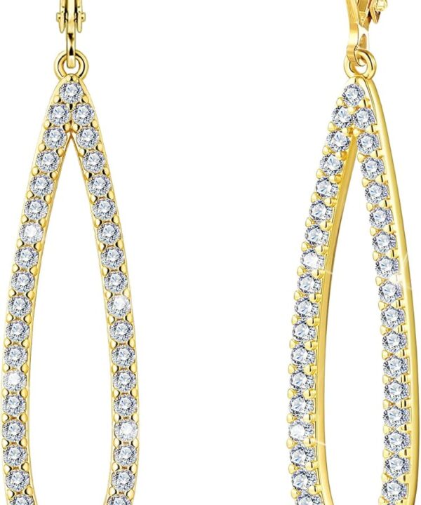 Sterling Silver Teardrop Dangle Earrings for Women Cubic Zirconia Leverback Gold Dangle Earrings Hypoallergenic Simulated Diamond CZ Long Tear Drop Earring for Women Trendy Jewelry Gifts