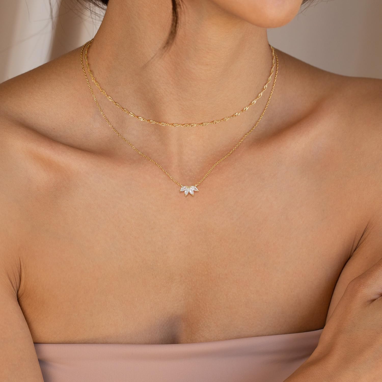 Dainty Gold Necklaces for Women Cubic Zirconia 14k Gold Plated Layered Necklaces Cute Y Drop Necklace Simple Diamond Choker Necklaces Trendy Jewelry Gifts