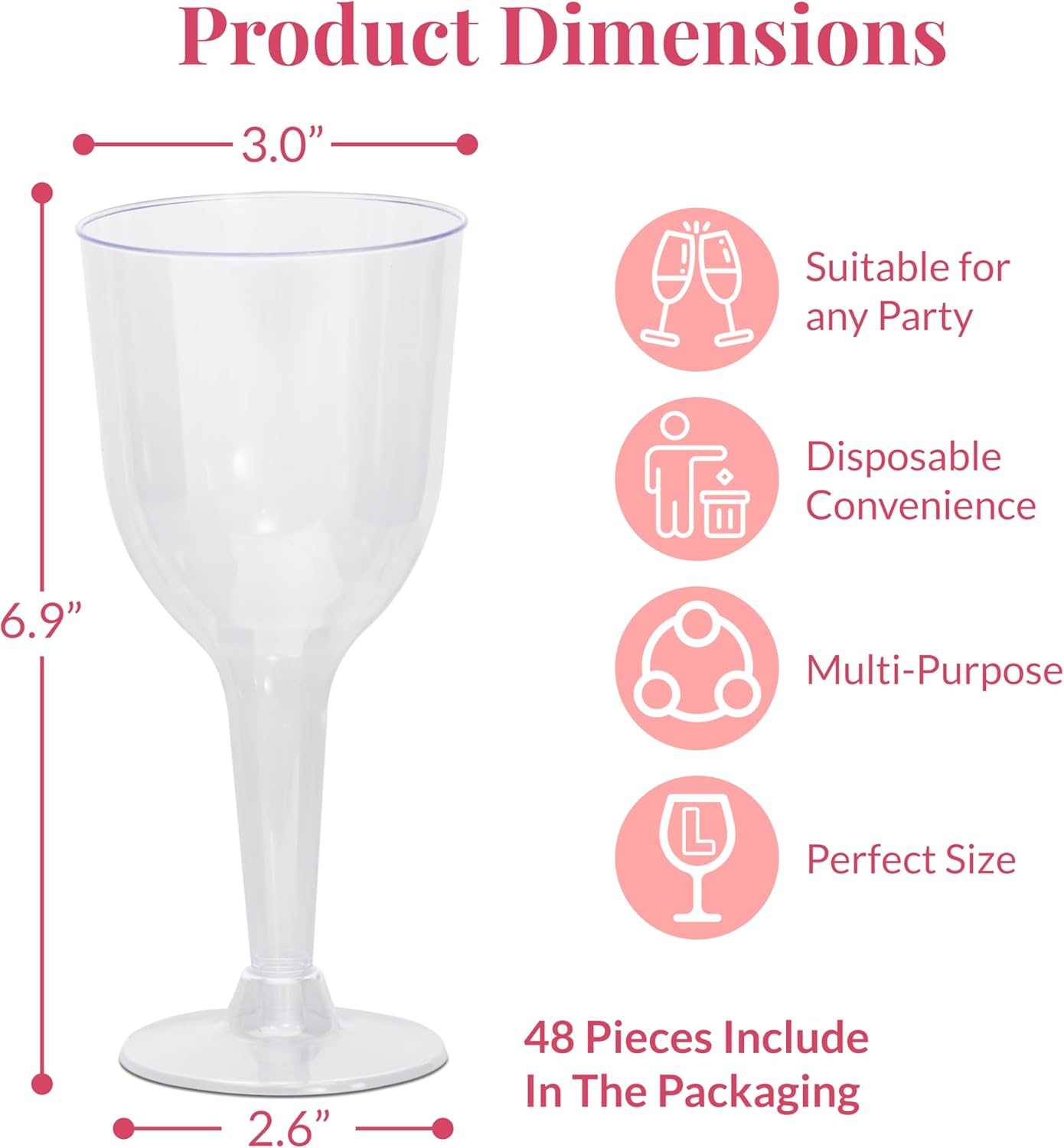 Prestee Stemmed Disposable Wine Glasses – 10 oz Clear Plastic Wine Glasses BPA-Free – Easy Assembly for Parties Weddings Picnics – Durable and Sturdy Wine Plastic Cups – 48 Pack