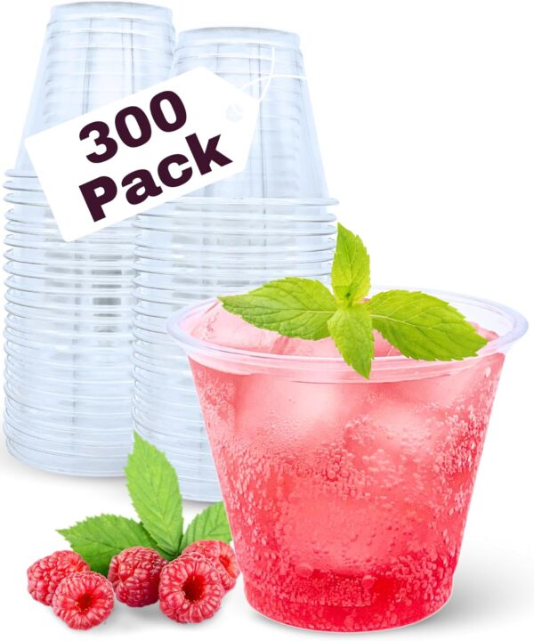 Aatriet 300 Pack 9 oz Clear Plastic Cups, 9oz Clear Disposable Punch Cups Wine Glasses, Sturdy Recylable Small Drinking Cup for Wedding Party, Cocktail Cup, Plastic Tumblers for Cold Drinks