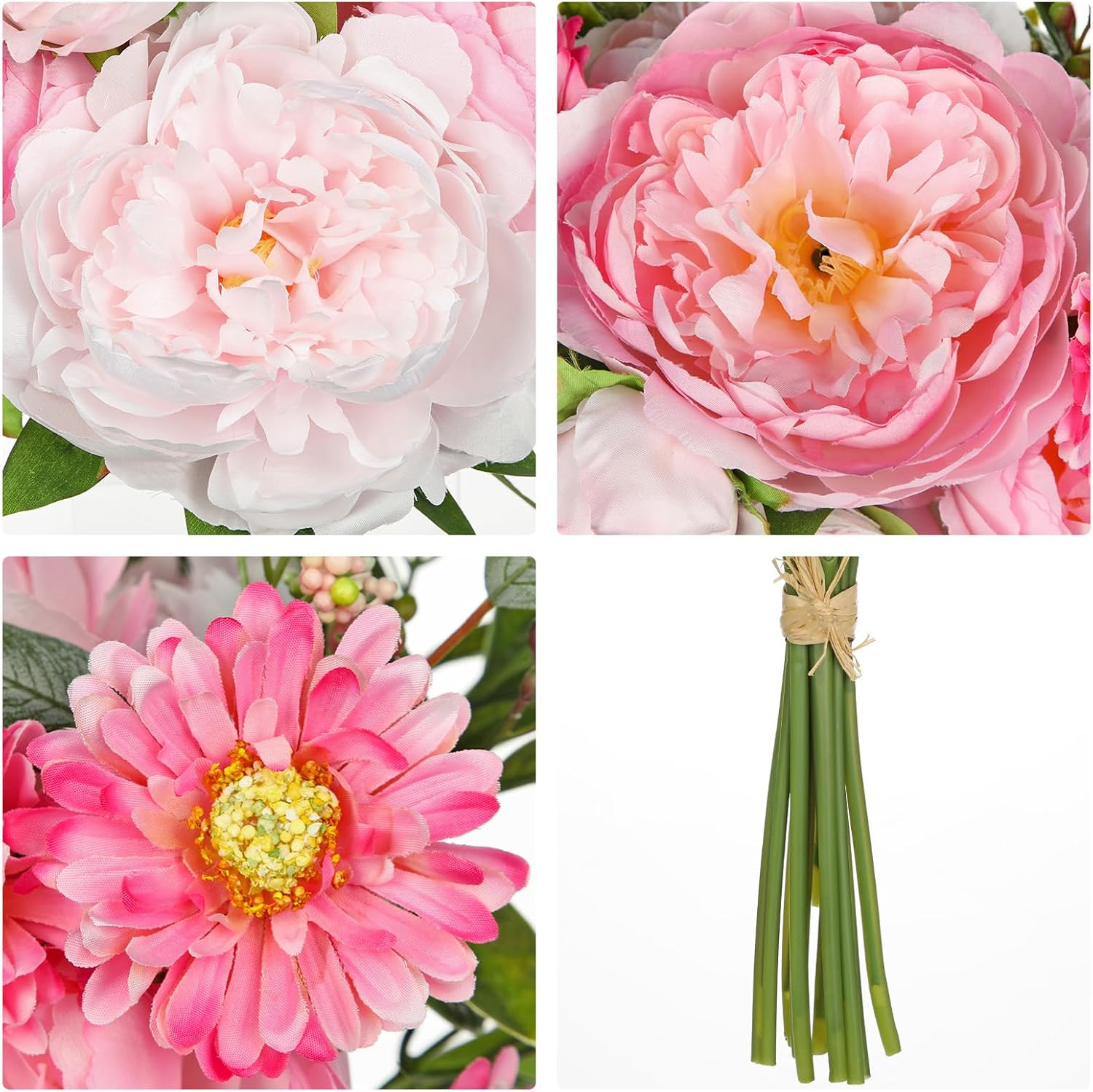 10PCS Hot Pink Flowers Artificial Peonies Silk Flowers with Stems Realistic Faux Peony and Daisies Fake Flowers for Vase Floral Centerpiece Arrangements Wedding DIY Bridal Bouquet Party Home Decor