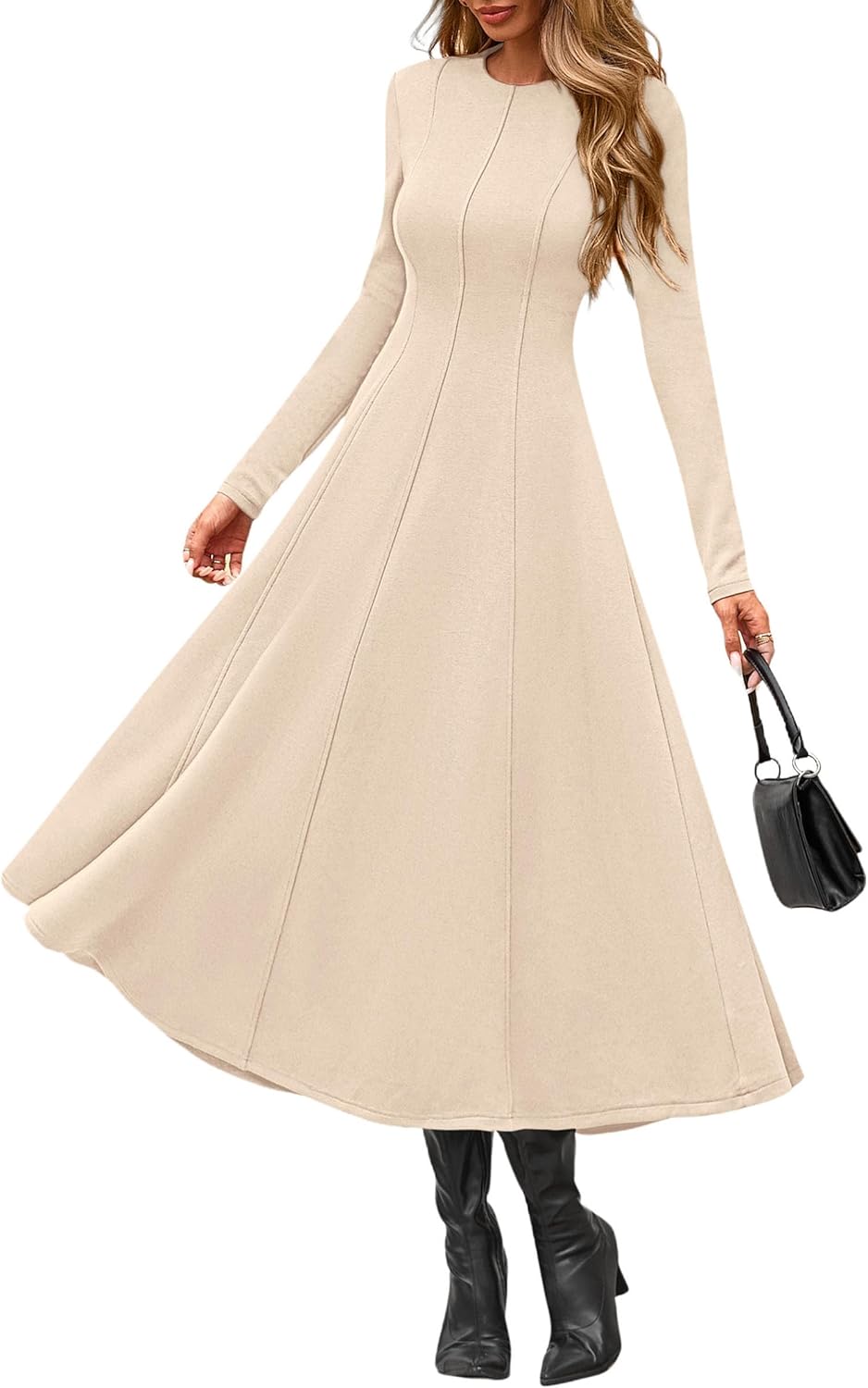 PRETTYGARDEN Cocktail Dresses for Women 2025 Elegant Classy Fall Long Sleeve Midi A Line Flowy Modest Winter Party Dress