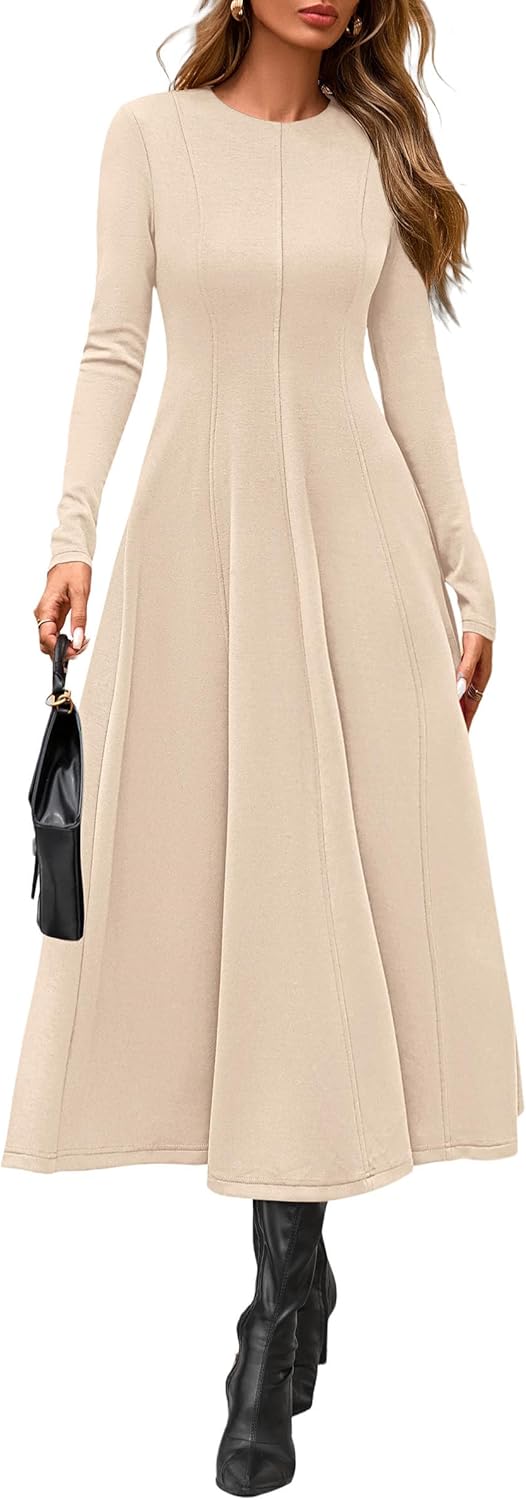 PRETTYGARDEN Cocktail Dresses for Women 2025 Elegant Classy Fall Long Sleeve Midi A Line Flowy Modest Winter Party Dress