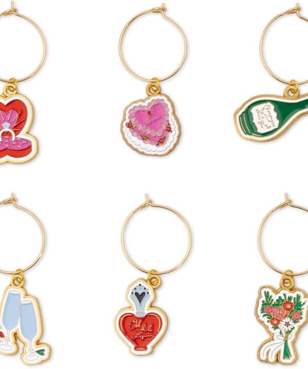 kate spade new york Wedding Theme Drink Glass Markers, Cup Identifier Wine Charm Tags, Wine Glass Clips for Champagne Flutes, Cocktails, and Martinis, Wedding Cake Toss