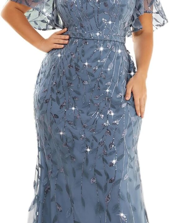 Ever-Pretty Womens Plus Size Formal Dresses Elegant Sequin Embroidery V Neck Mother of The Bride Dresses Evening Gown