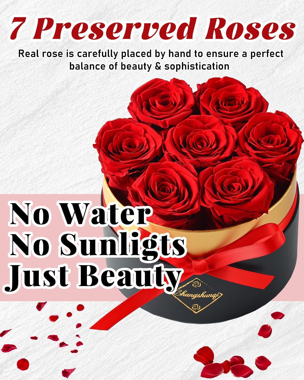 Forever Flowers Preserved Roses in a Box – 7 Preserved Flowers in a Box Last 2-3 Years, Rose Forever Birthday Flower Gifts for Women Her Wife Anniversary Mothers Rose Gift for Her