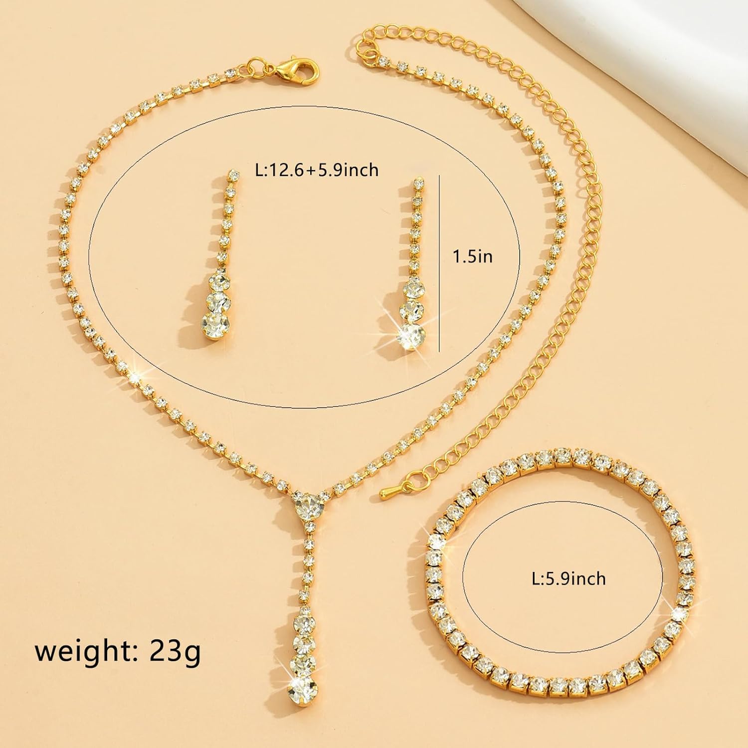 Gold Jewelry Set for Prom,Pearl Necklace Earrings Bracelet Crystal Bridal Wedding Prom Dresses Costume Jewelry Accessories Rhinestone Bridal Jewelry Set for Women