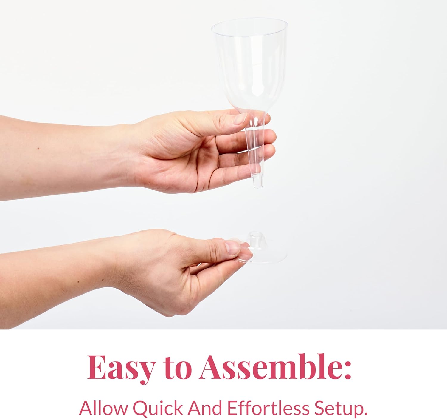 Prestee Stemmed Disposable Wine Glasses – 10 oz Clear Plastic Wine Glasses BPA-Free – Easy Assembly for Parties Weddings Picnics – Durable and Sturdy Wine Plastic Cups – 48 Pack