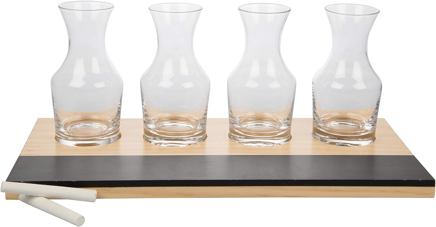 Wine Tasting Flight Sampler Boards (2Pk)- Set Includes Eight 6 oz Decanter Glasses & 2 Wood Chalkboards – Great for Charcuterie Boards, Wine Taste Testing, Date Nights – Holiday Xmas Gift Must Have