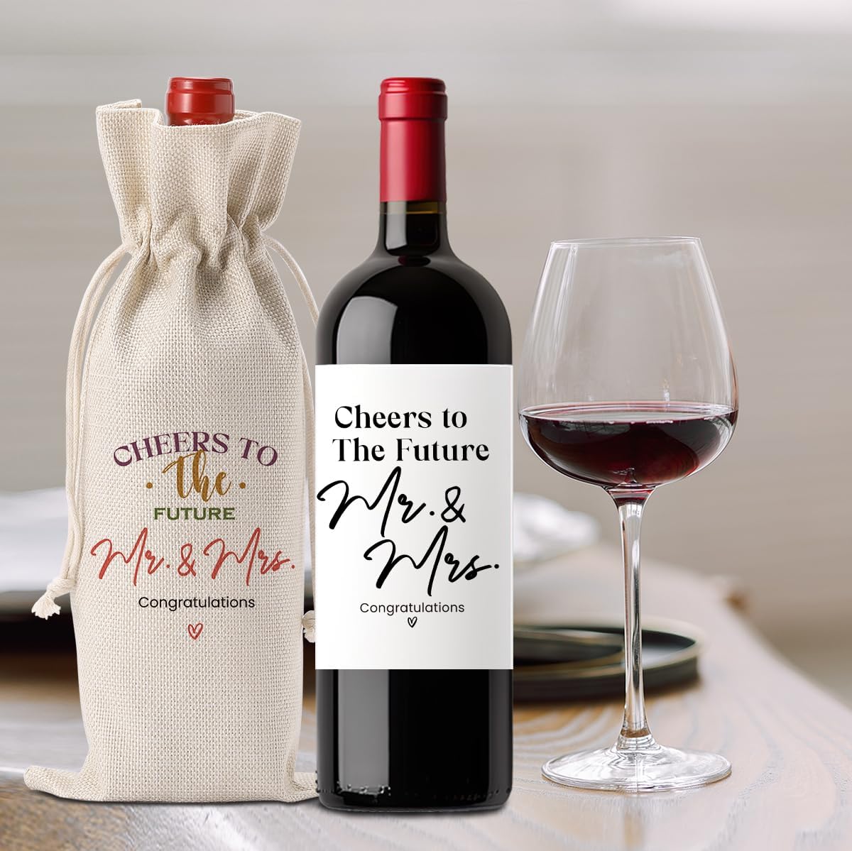 FBCCZEY Wedding Shower Gifts Wine Bag Bride Engagement Gifts for Couples Bridal Shower Wedding Gift Party Favors Mr And Mrs Wine Bottle Bags with Wines Label Cheers To The Future Wines Bags