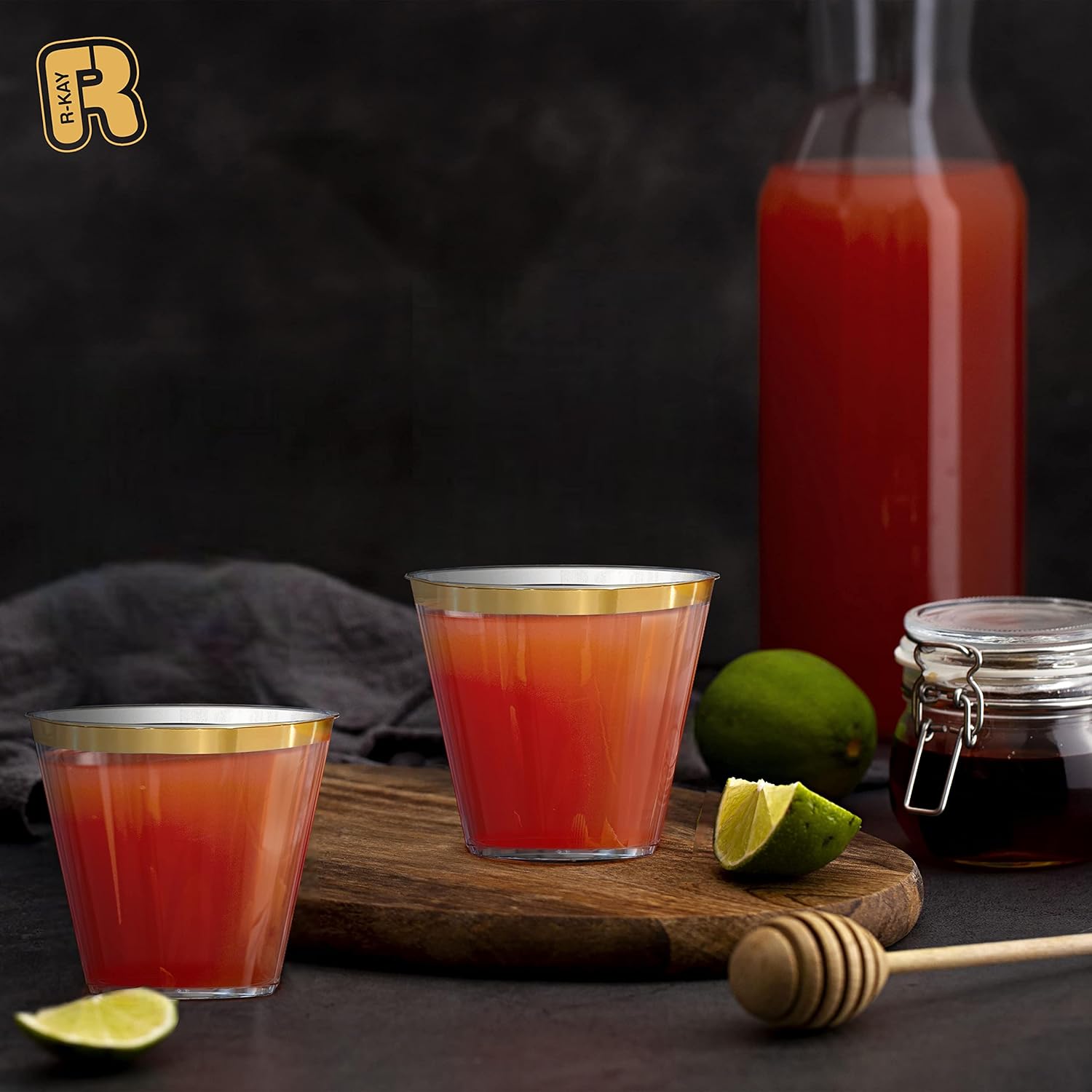 R-kay 100 Pack Gold Plastic Cups For Party – Plastic Cups 9 oz – Party Cups Disposable – Premium Heavy Duty Gold Cups – Disposable Wine Glasses For Wedding – Plastic Wine Glasses/Disposable Cups