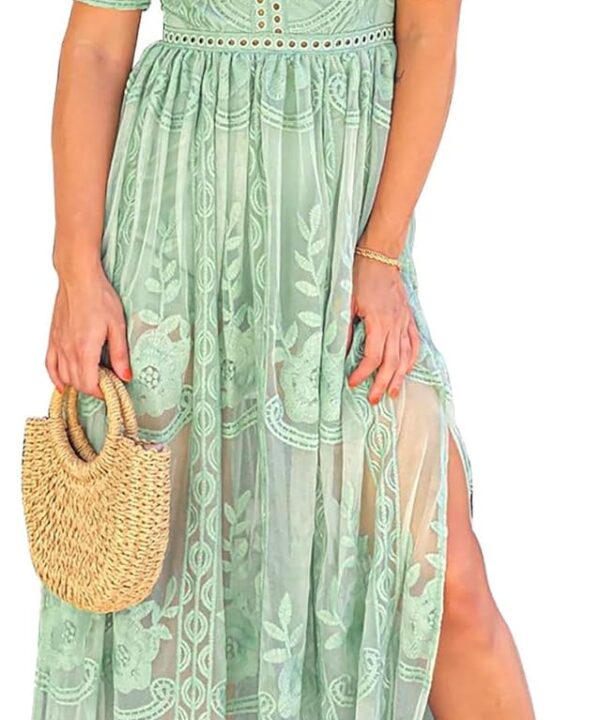 Women's Casual Off Shoulder Lace Maxi Dress Boho White Bridesmaid Wedding Evening Party Dresses