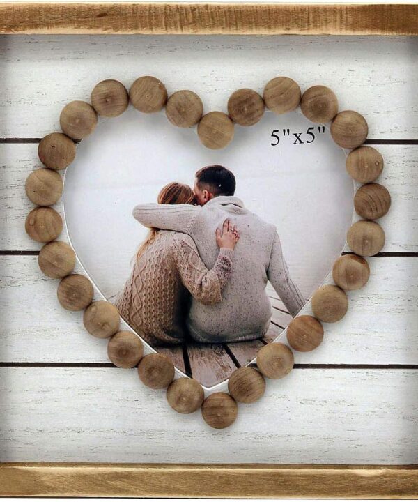 PARISLOFT Wood Heart-Shaped Picture Frames|Cute Farmhouse Style Vintage Photo Frame with Wood Beads.