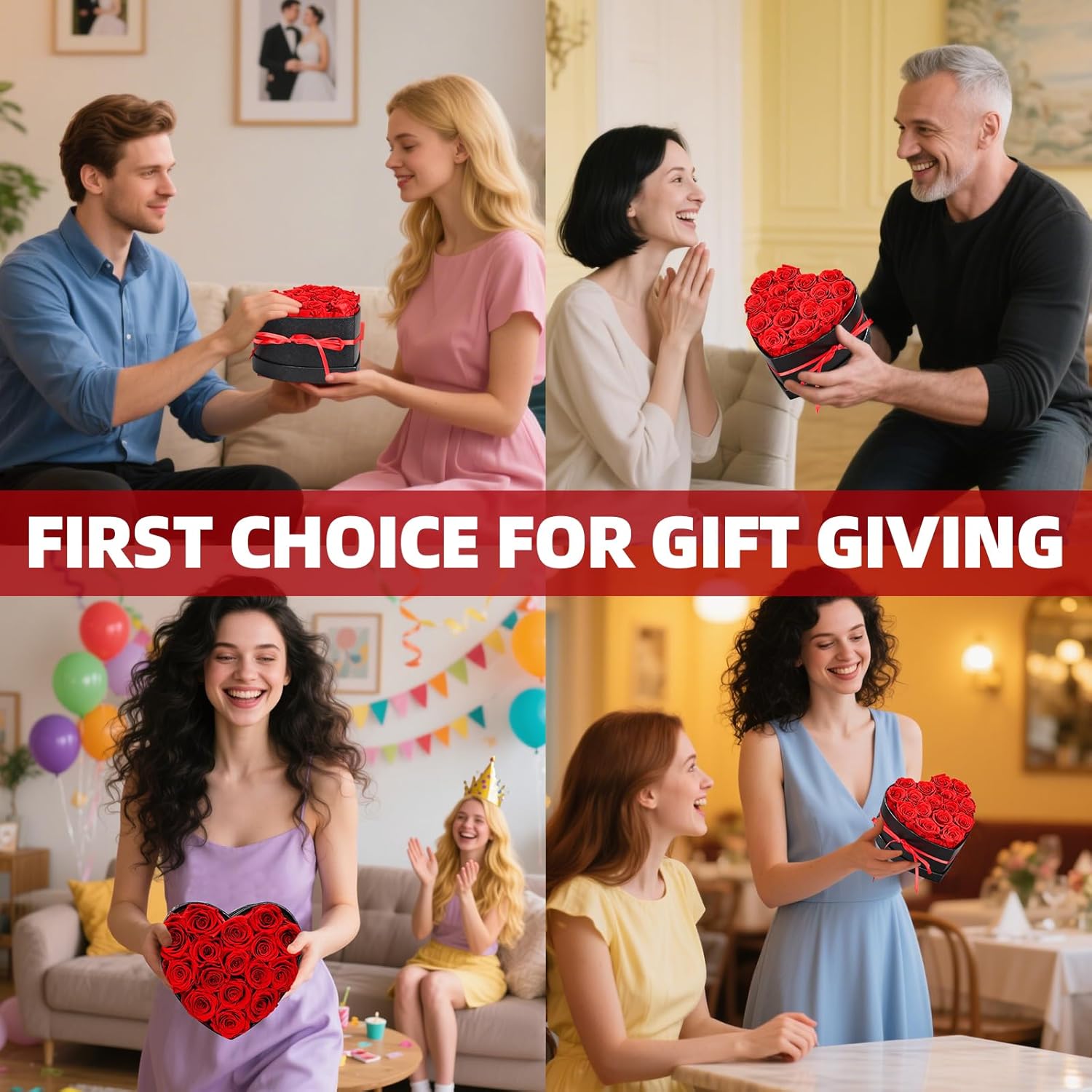 Preserved Red Roses Gift Box, 16 Roses in Black Box with Bow, Forever Flowers for Birthday, Valentines Day Mothers Day (Red -16)