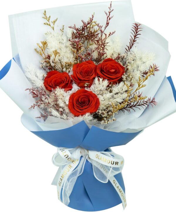 GLAMOUR BOUTIQUE Preserved Flowers Bouquet - Flowers Forever in a Box with Hydrangeas & More, Gift Ready for Anniversary, Birthday, Mother's Day, Long-Lasting 1-3 Years - Orange