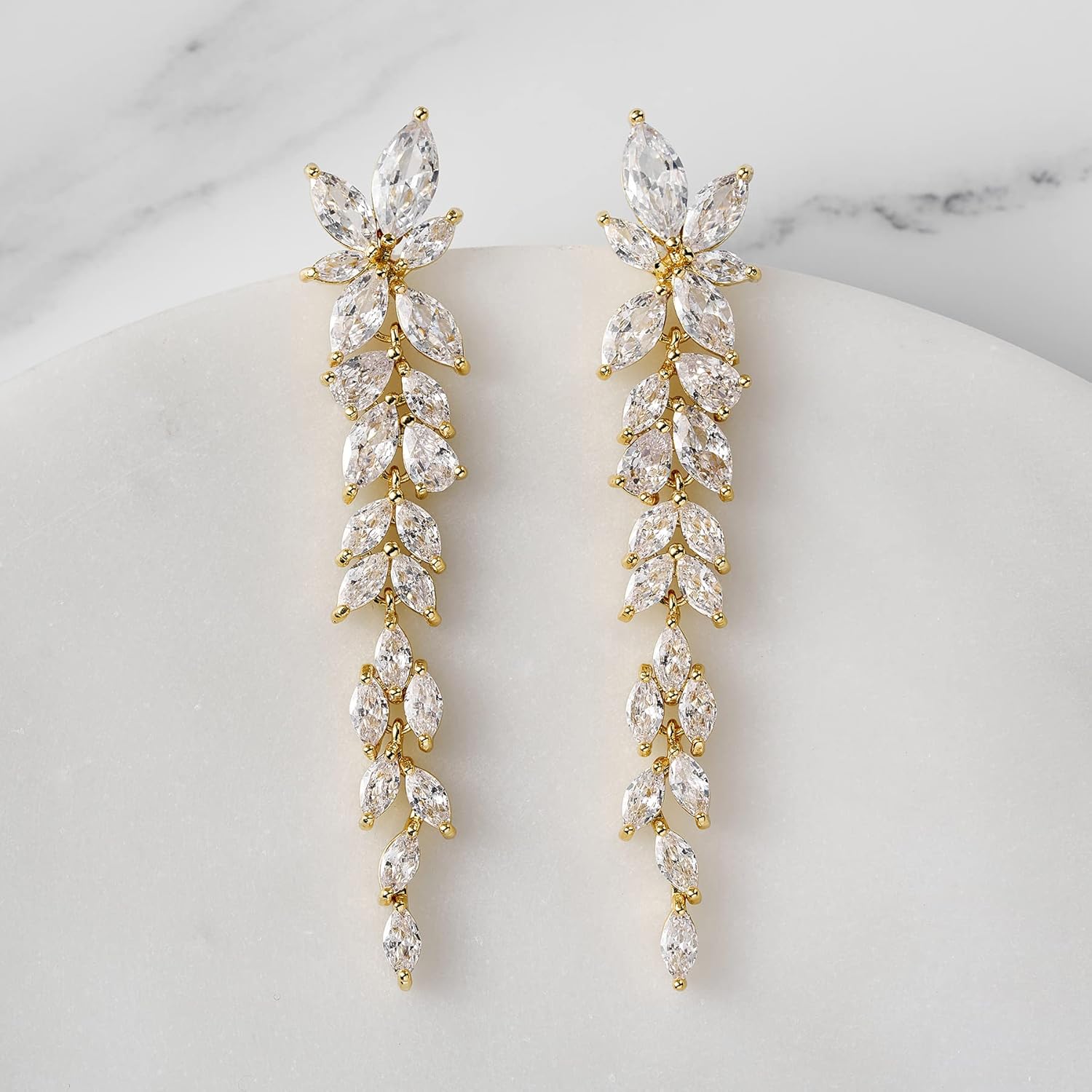 SWEETV Marquise Cubic Zirconia Wedding Earrings for Women Brides, Crystal Chandelier Bridal Drop Earrings for Prom Pageant