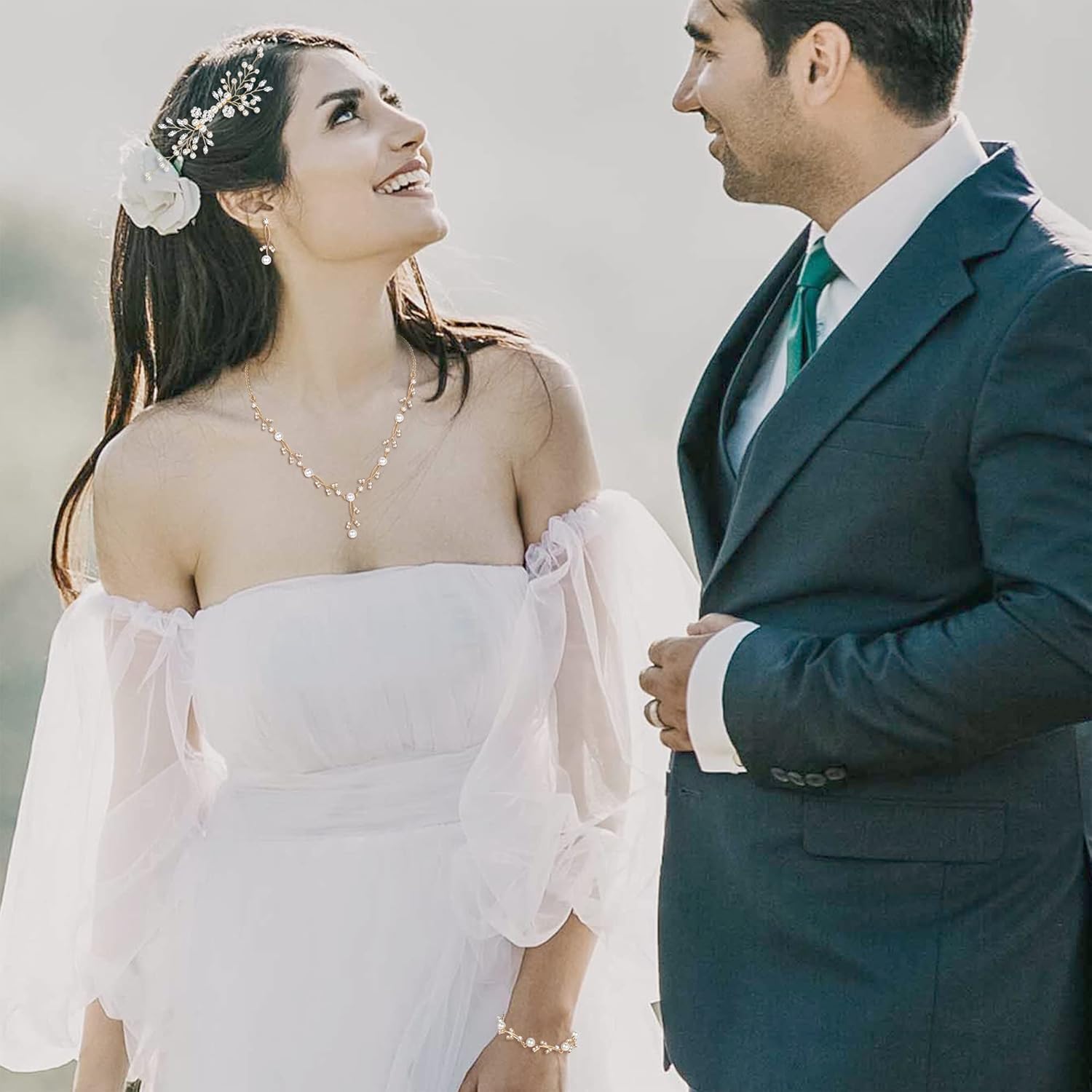 YADOCA Pearl Prom Jewelry Set For Women Pearl Rhinestone Drop Necklace Earring Bracelet Hair Pins Prom Bride Bridesmaid Wedding Bridal Jewelry Accessories Silver Gold Rose Gold