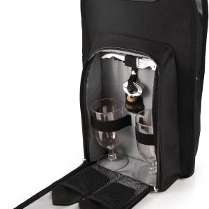 True Metro Insulated Wine Tote with Pockets, Wine Bottle Carrier and Picnic accessory set, wine glasses set of 2, Napkins, Corkscrew, and Bottle stopper, Black, Set of 1
