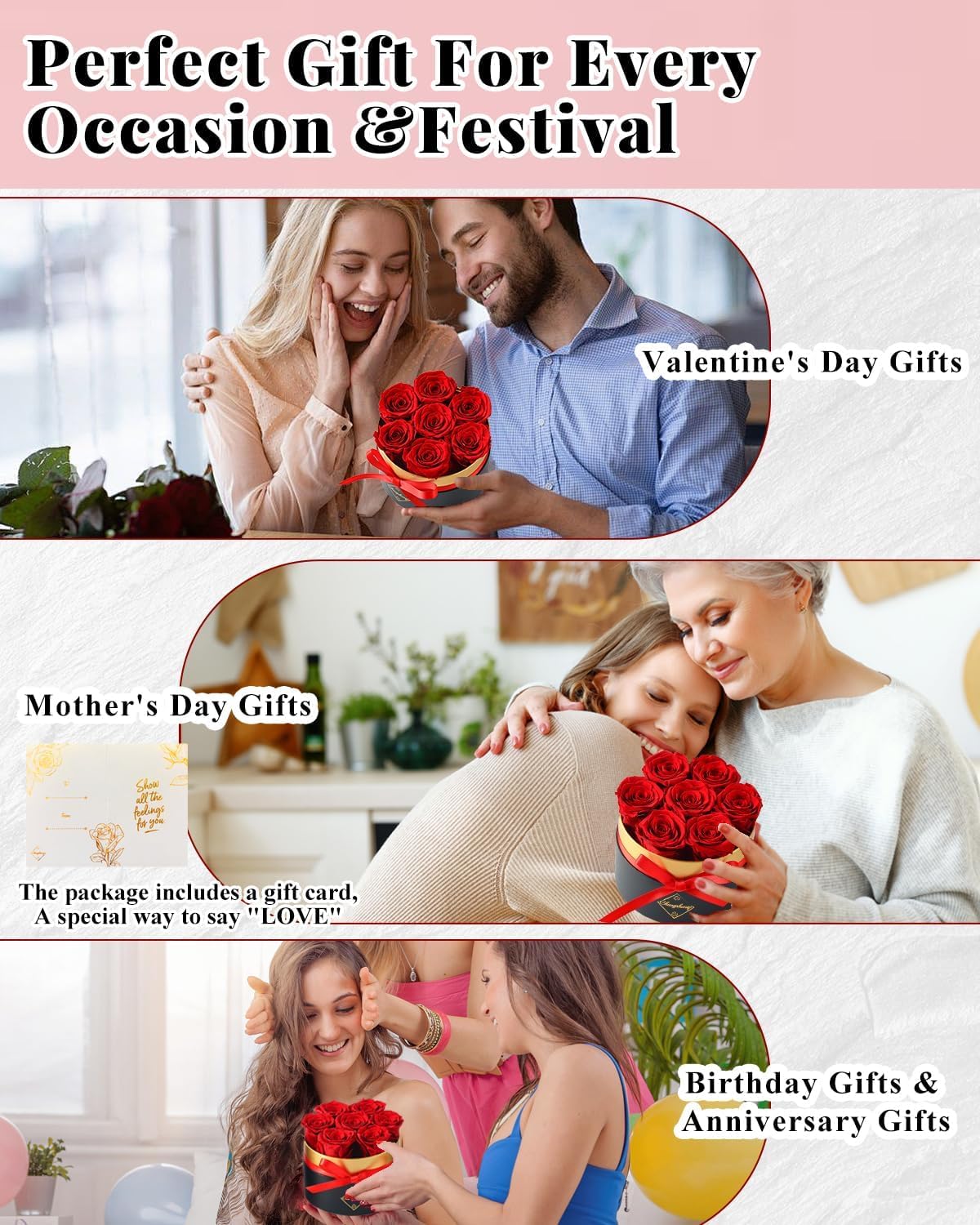 Forever Flowers Preserved Roses in a Box – 7 Preserved Flowers in a Box Last 2-3 Years, Rose Forever Birthday Flower Gifts for Women Her Wife Anniversary Mothers Rose Gift for Her