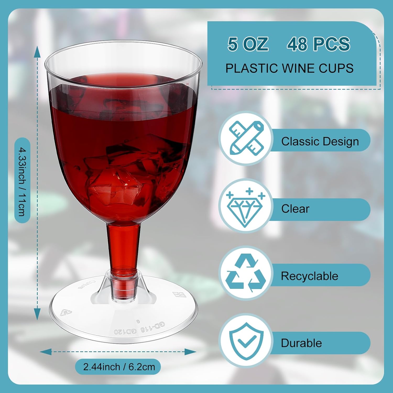 48 Pcs Disposable Plastic Wine Glasses 5 oz Party Wine Cups Hard Plastic Drinking Glasses with Stem Stackable Stemmed Goblets for Champagne Dessert Wedding Home Toasting(Clear)