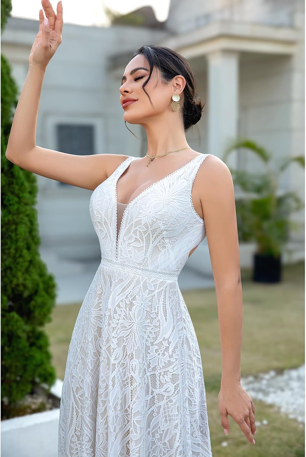 WIOJEIGO Women’s Lace Boho Wedding Dress for Bride with Double Shoulders 2025 Bohemian Long A-Line Beach Bridal Gowns