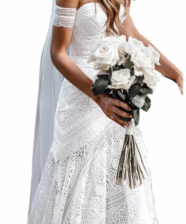 Women's Bohemian Wedding Dresses Sweetheart Mermaid Lace Bridal Gown