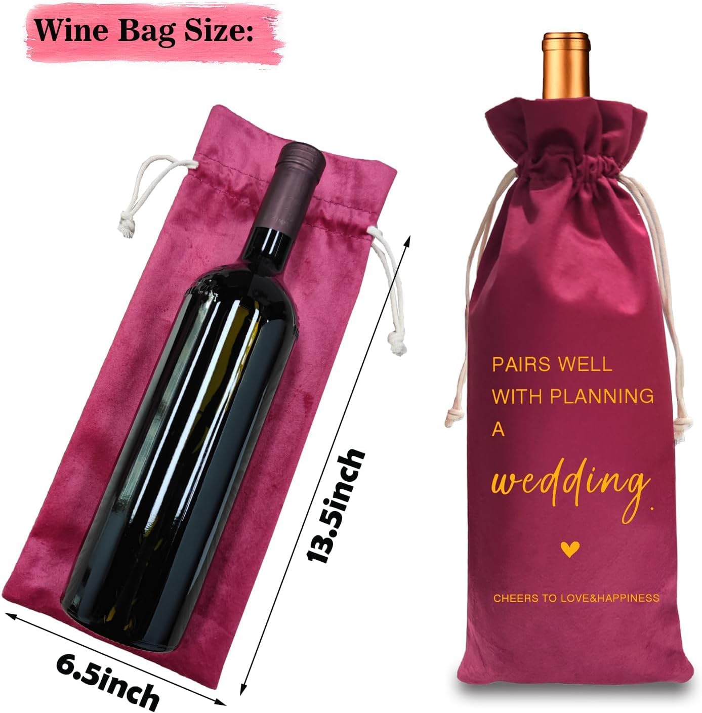 TBITON Wedding Gifts Engagement Gifts for Couple, Wine Bag Wedding Gift for Mr and Mrs, Engagement Gift for Her, Newlywed Gift, Pairs Well with A Planning Wedding (Wedding-Red)